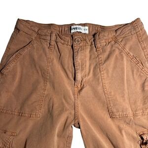 LOVEGEN Women's Brown Cargo Pants Elastic Waist Wide Leg Tencel Spandex 11